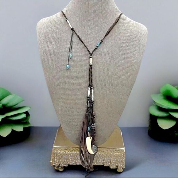 Johnny Was Jewelry - NWT Johnny Was Bohemian Leather Pendant Tassel Statement Necklace